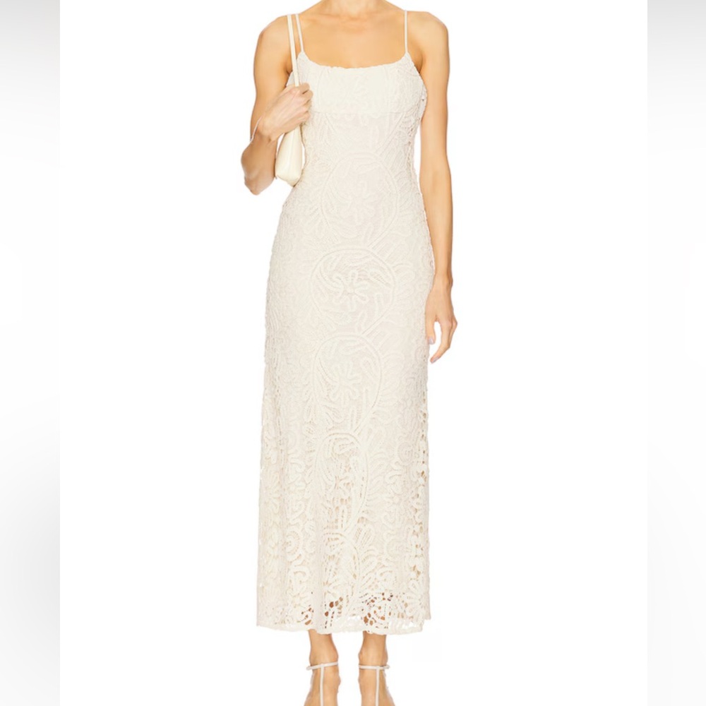 REVOLVE Bardot Cream Crochet Midi Dress. bachelorette/bridal/wedding events!!!